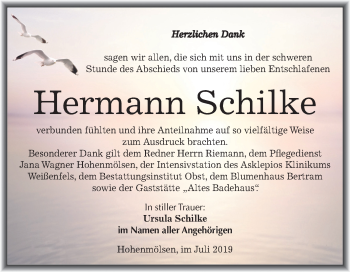 Traueranzeige von Hermann Schilke von Wochenspiegel Weißenfels