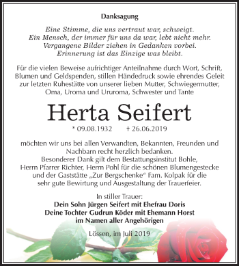Traueranzeige von Herta Seifert von Mitteldeutsche Zeitung Merseburg/Querfurt
