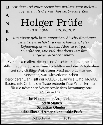 Traueranzeige von Holger Prüfe von Mitteldeutsche Zeitung Zeitz
