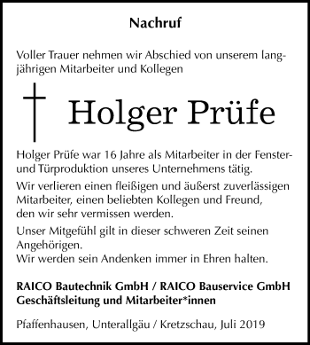 Traueranzeige von Holger Prüfe von Mitteldeutsche Zeitung Zeitz