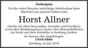Traueranzeige von Horst Allner von Super Sonntag Wittenberg