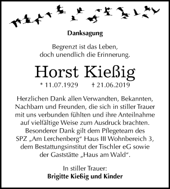 Traueranzeige von Horst Kießig von Mitteldeutsche Zeitung Wittenberg