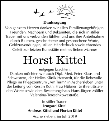 Traueranzeige von Horst Kittel von Mitteldeutsche Zeitung Aschersleben