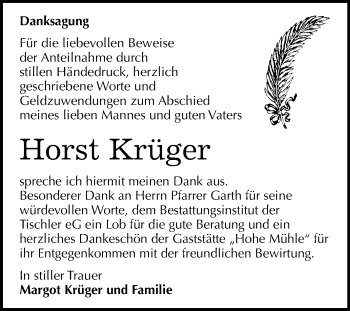 Traueranzeige von Horst Krüger von Super Sonntag Wittenberg