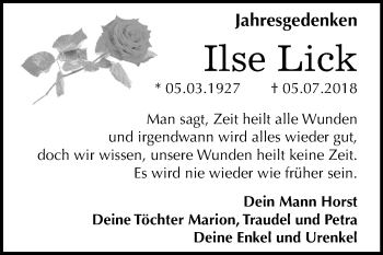 Traueranzeige von Ilse Lick von Mitteldeutsche Zeitung Bernburg