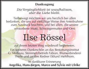 Traueranzeige von Ilse Rössel von Mitteldeutsche Zeitung Merseburg/Querfurt