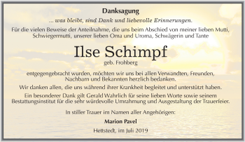 Traueranzeige von Ilse Schimpf von Mitteldeutsche Zeitung Mansfelder Land