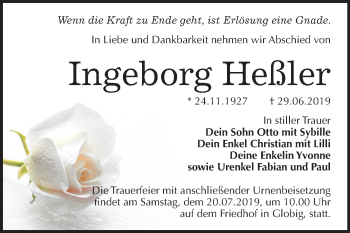 Traueranzeige von Ingeborg Heßler von Super Sonntag Wittenberg