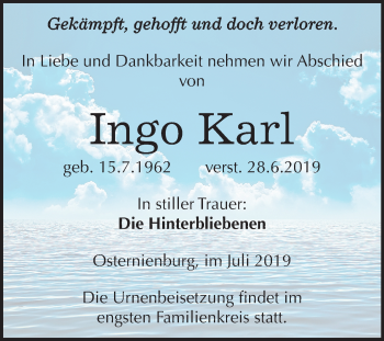 Traueranzeige von Ingo Karl von Mitteldeutsche Zeitung Köthen