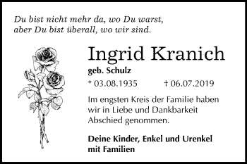 Traueranzeige von Ingrid Kranich von Super Sonntag Quedlinburg
