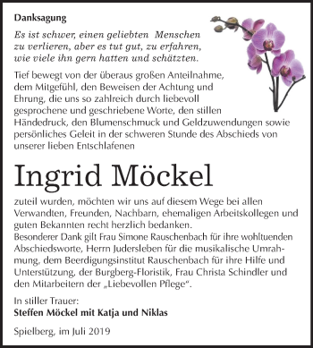 Traueranzeige von Ingrid Möckel von Wochenspiegel Naumburg/Nebra