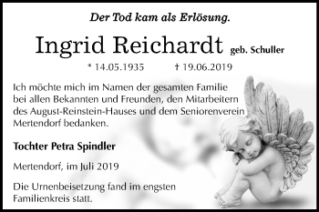 Traueranzeige von Ingrid Reichardt von Wochenspiegel Naumburg/Nebra