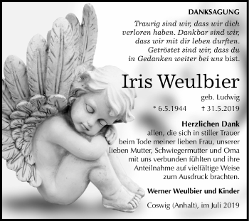 Traueranzeige von Iris Weulbier von Super Sonntag Wittenberg