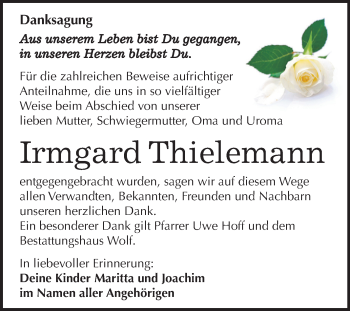 Traueranzeige von Irmgard Thielemann von Wochenspiegel Weißenfels