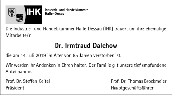 Traueranzeige von Irmtraud Dalchow von Mitteldeutsche Zeitung Halle/Saalkreis