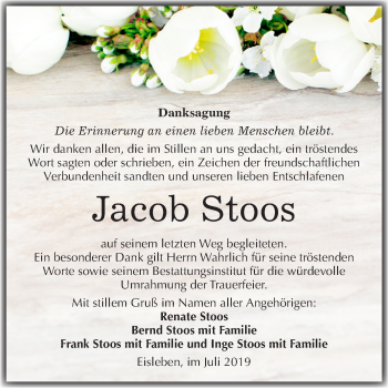 Traueranzeige von Jakob Stoos von Super Sonntag Mansfelder Land