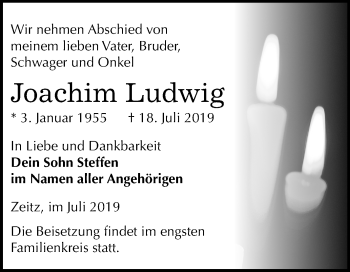 Traueranzeige von Joachim Ludwig von Super Sonntag Zeitz