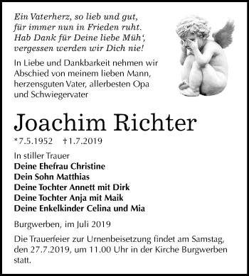 Traueranzeige von Joachim Richter von Mitteldeutsche Zeitung Weißenfels