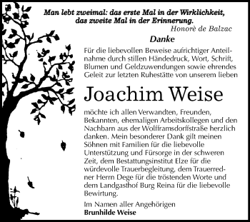 Traueranzeige von Joachim Weise von Super Sonntag Dessau-Roßlau
