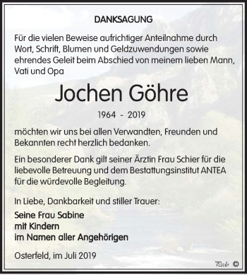 Traueranzeige von Jochen Göhre von Super Sonntag Zeitz