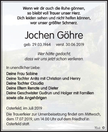 Traueranzeige von Jochen Göhre von Mitteldeutsche Zeitung Zeitz