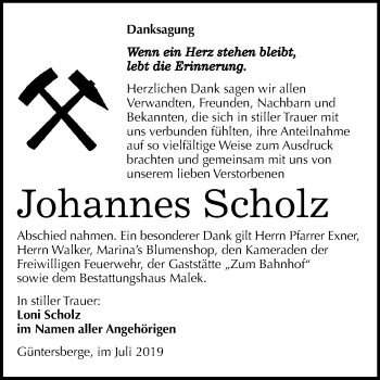 Traueranzeige von Johannes Scholz von Super Sonntag Quedlinburg