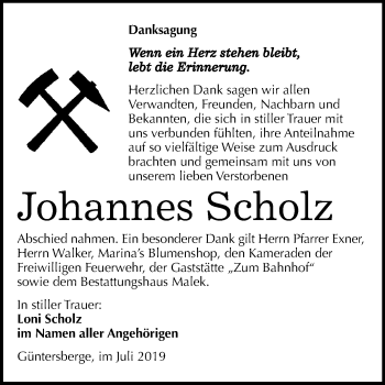 Traueranzeige von Johannes Scholz von Mitteldeutsche Zeitung Quedlinburg
