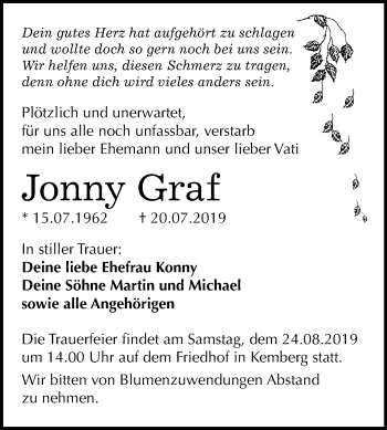 Traueranzeige von Jonny Graf von Super Sonntag Wittenberg
