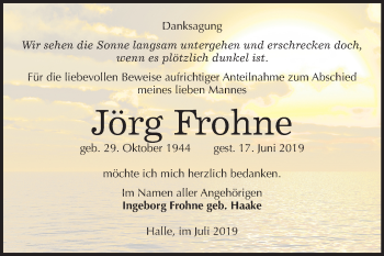Traueranzeige von Jörg Frohne von Mitteldeutsche Zeitung Halle/Saalkreis