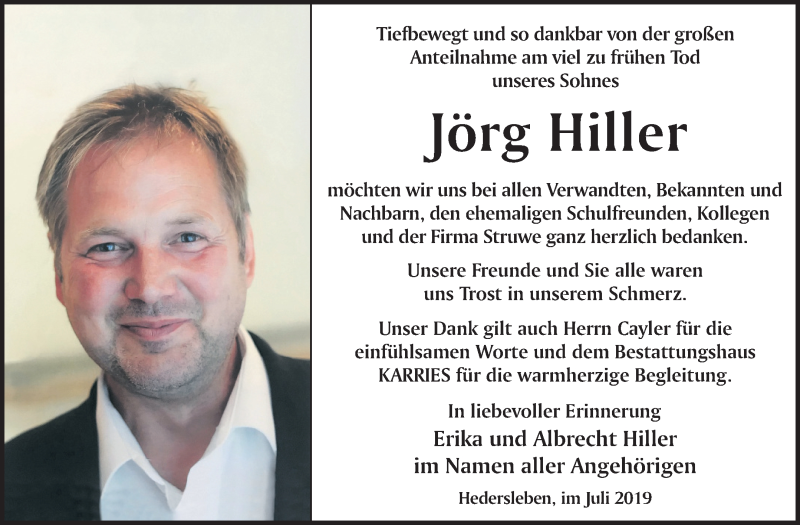  Traueranzeige für Jörg Hiller vom 13.07.2019 aus Super Sonntag Quedlinburg