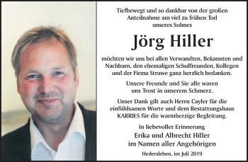 Traueranzeige von Jörg Hiller von Mitteldeutsche Zeitung Quedlinburg