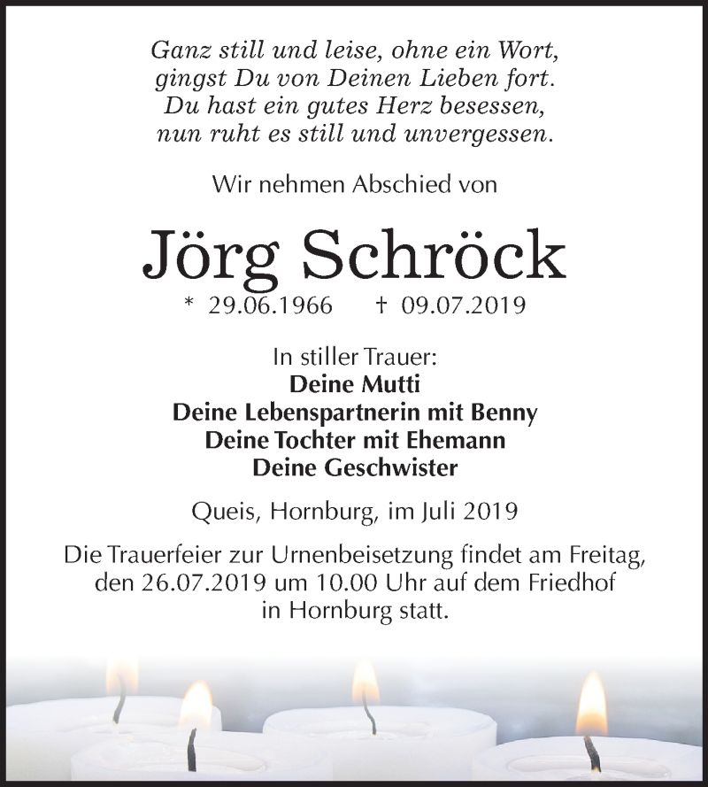  Traueranzeige für Jörg Schröck vom 19.07.2019 aus Mitteldeutsche Zeitung Mansfelder Land
