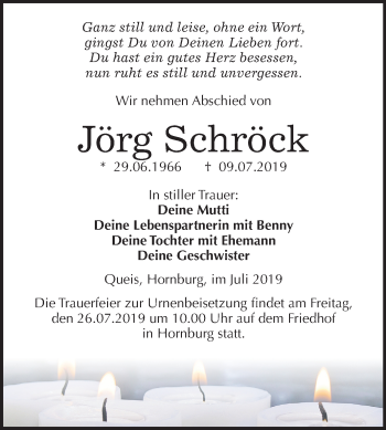 Traueranzeige von Jörg Schröck von Mitteldeutsche Zeitung Mansfelder Land