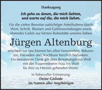 Traueranzeige von Jürgen Altenburg von Mitteldeutsche Zeitung Weißenfels