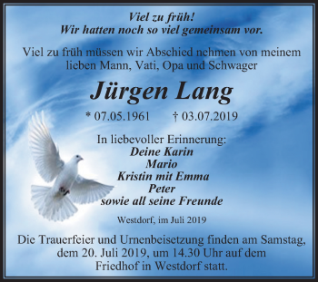 Traueranzeige von Jürgen Lang von Mitteldeutsche Zeitung Aschersleben