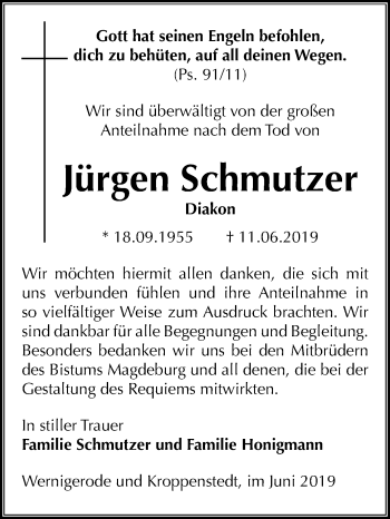 Traueranzeige von Jürgen Schmutzer von Mitteldeutsche Zeitung Quedlinburg