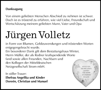 Traueranzeige von Jürgen Volletz von Wochenspiegel Bitterfeld