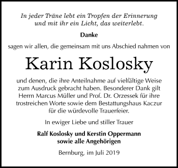 Traueranzeige von Karin Koslosky von Mitteldeutsche Zeitung Bernburg