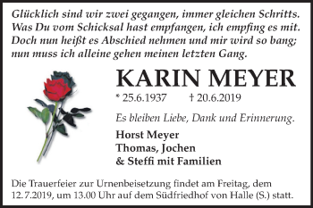 Traueranzeige von Karin Meyer von Mitteldeutsche Zeitung Halle/Saalkreis