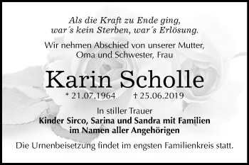 Traueranzeige von Karin Scholle von Mitteldeutsche Zeitung Bernburg