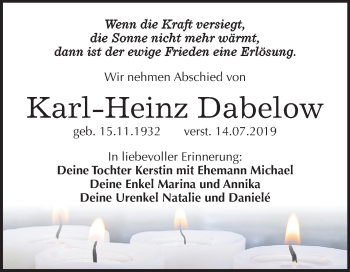 Traueranzeige von Karl-Heinz Dabelow von Mitteldeutsche Zeitung Weißenfels