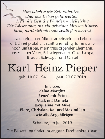 Traueranzeige von Karl-Heinz Pieper von Mitteldeutsche Zeitung Bitterfeld / Wittenberg