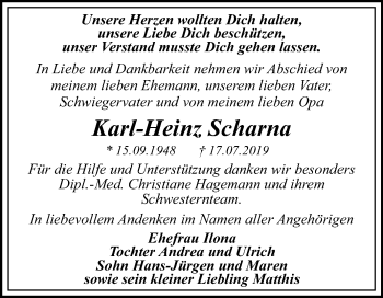 Traueranzeige von Karl-Heinz Scharna von Super Sonntag Dessau-Roßlau