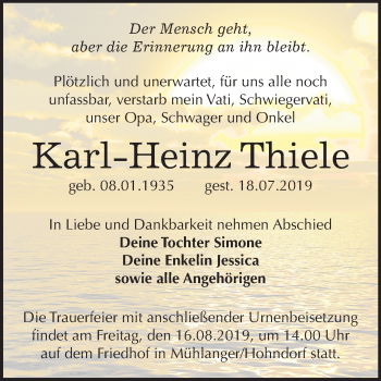 Traueranzeige von Karl-Heinz Thiele von Super Sonntag Wittenberg