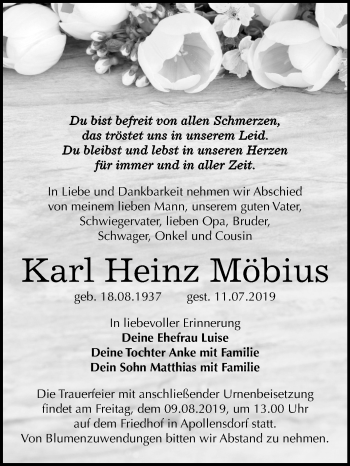 Traueranzeige von Karl Heinz Möbius von Mitteldeutsche Zeitung Wittenberg