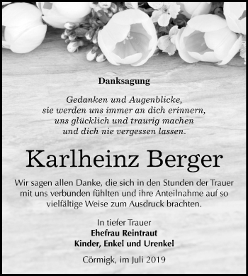 Traueranzeige von Karlheinz Berger von Mitteldeutsche Zeitung Bernburg