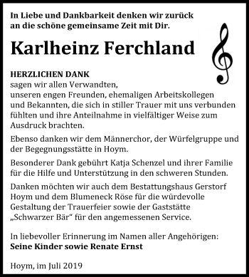 Traueranzeige von Karlheinz Ferchland von Super Sonntag Aschersleben