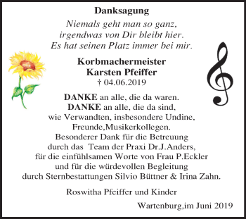 Traueranzeige von Karsten Pfeiffer von Super Sonntag Wittenberg