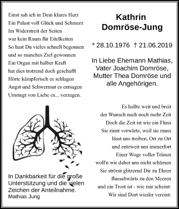 Traueranzeige von Kathrin Domröse-Jung von Mitteldeutsche Zeitung Halle/Saalkreis