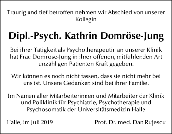 Traueranzeige von Kathrin Domröse-Jung von Mitteldeutsche Zeitung Halle/Saalkreis